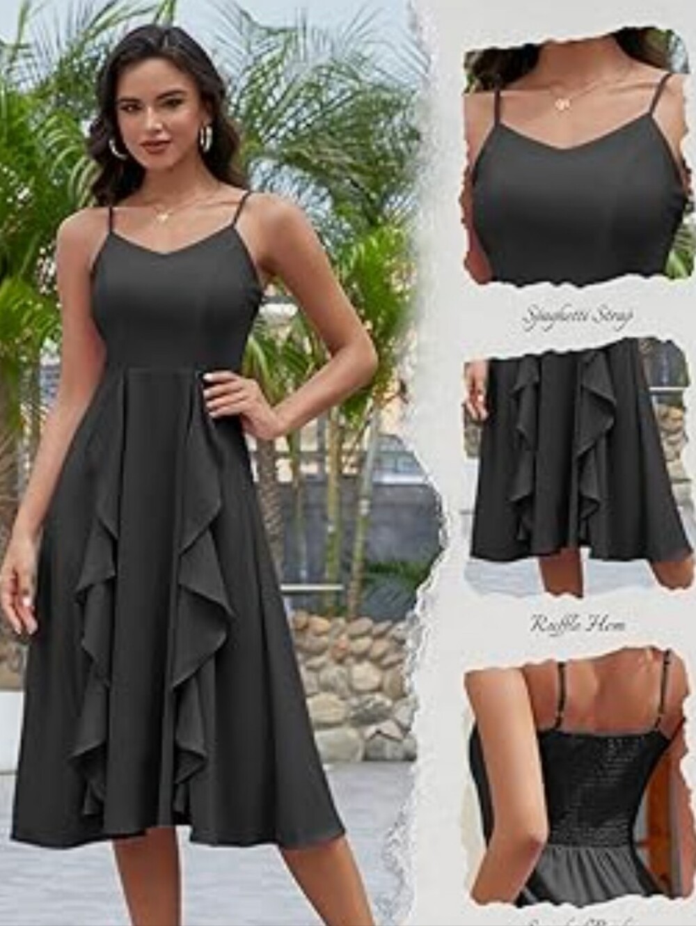 🌿🍒 NWT HomRain Elegant Ruffle Midi Dress Size Large 🍒🌿